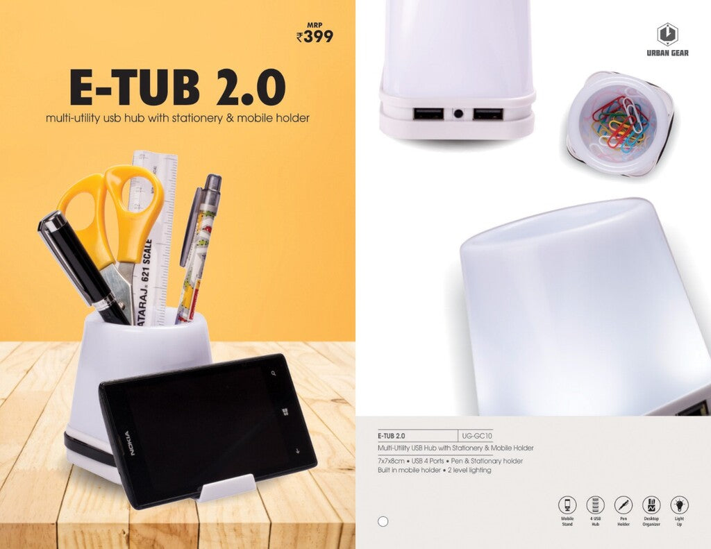 USB Hub With Stationery & Mobile Holder - E-TUB 2.0