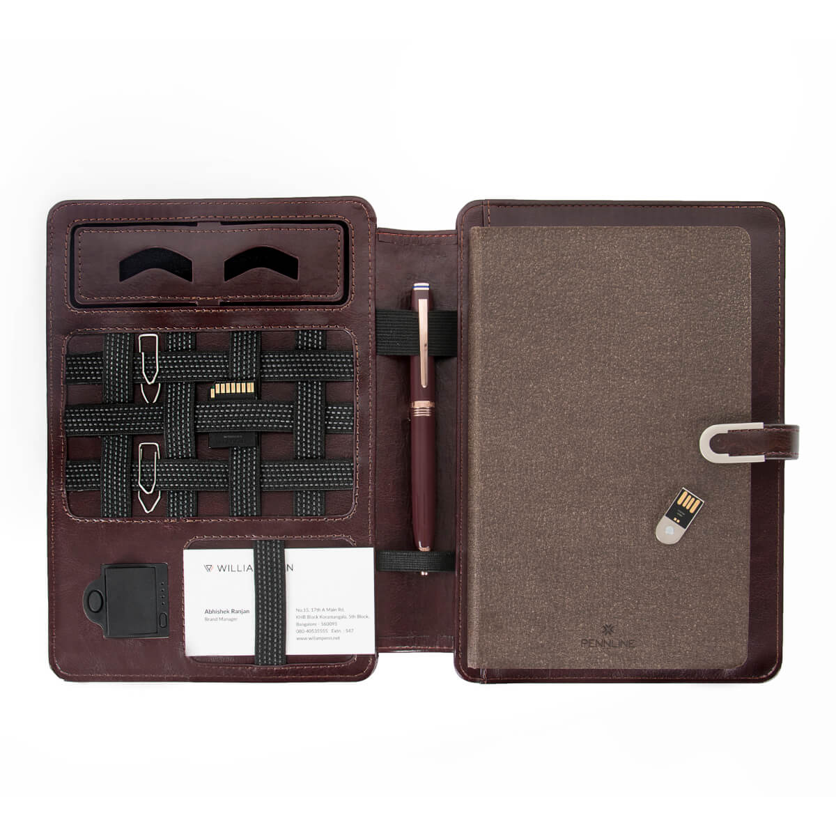 Pennline Superbook Organizer With Wireless Charging + 8000mAh Powerbank And 16GB Flash Drive Coffee Brown
